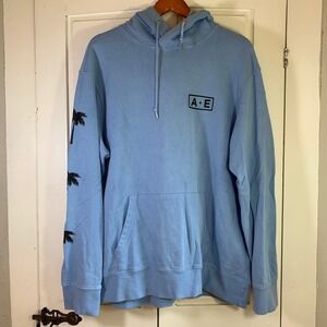 American Eagle Y2K Hoodie‎ Pullover Palm Tree Graphic Light Blue XL Palm Trees